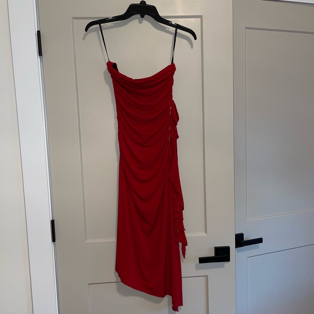 XOXO Red Asymmetrical Sequin Slip Dress